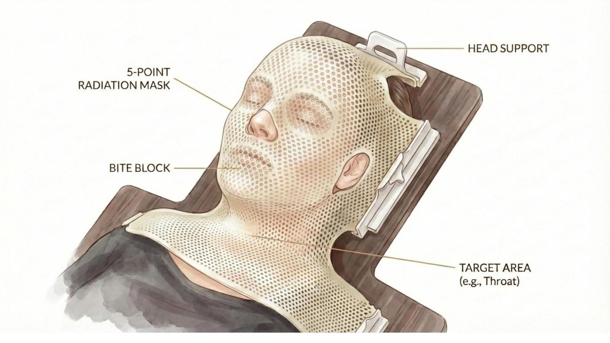 5-point thermoplastic radiation mask with labeled components